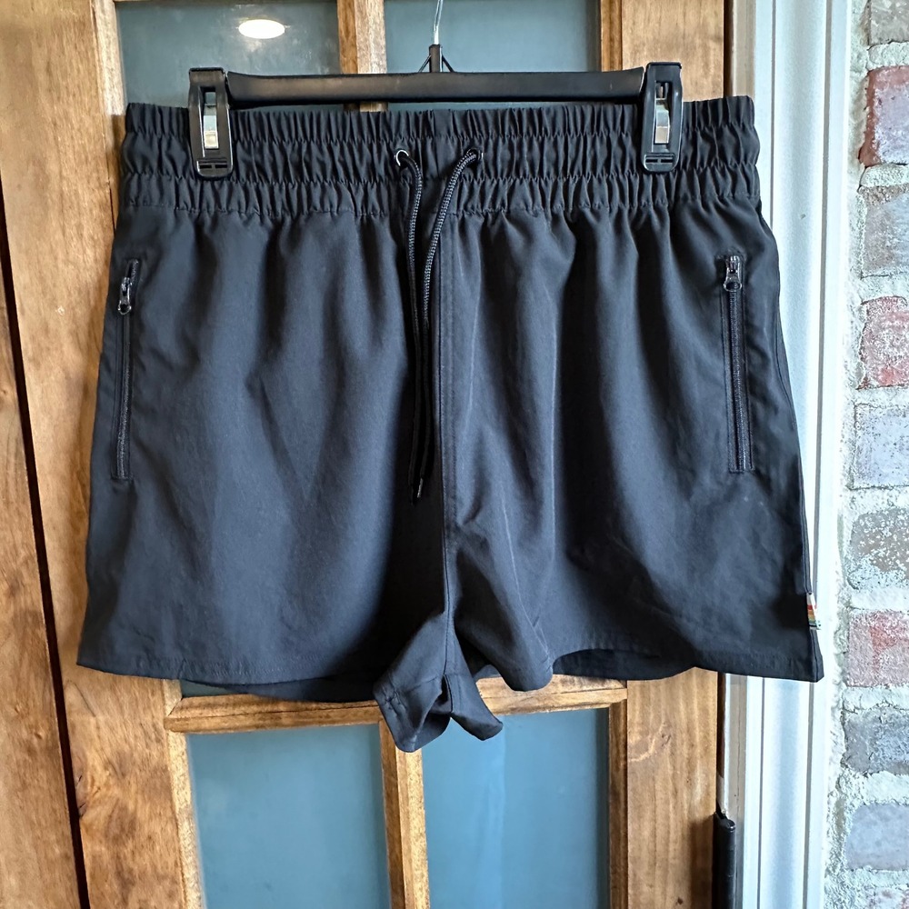 Ocean Pacific Athletic Shorts Women Medium Black Elastic Waist Zip Pockets OP‎